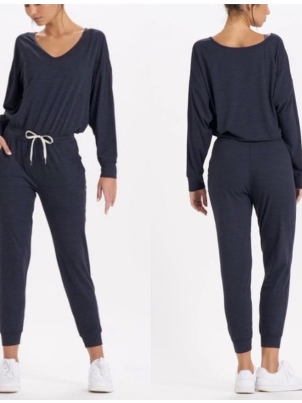 Vuori Navy Long Sleeve Drawstring Jumpsuit.